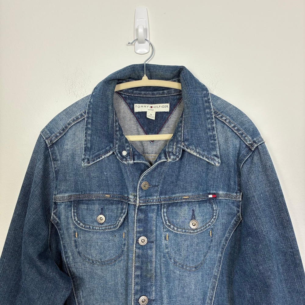 Tommy Hilfiger Denim Trucker Jacket Women's 2X Cotton Y2K Retro Minimalist Fall - Picture 3 of 8